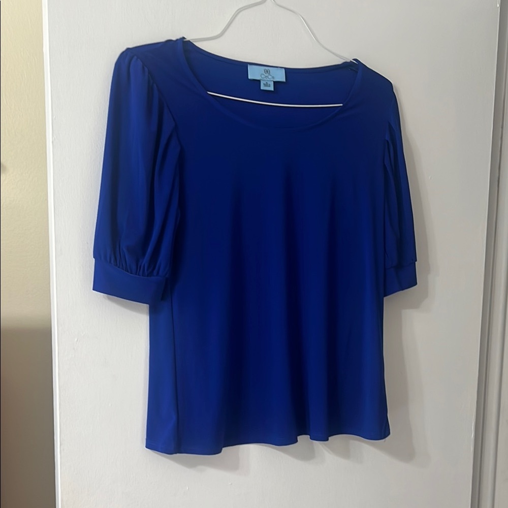 CeCe Blue Puff Sleeve Blouse with Relaxed Fit